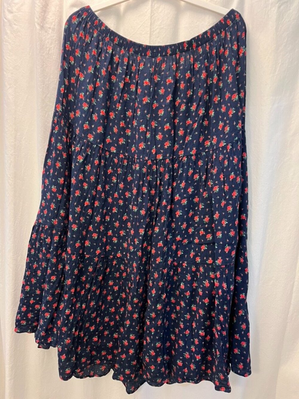Floral Navy Midi Skirt XXL Plus Size Boho
